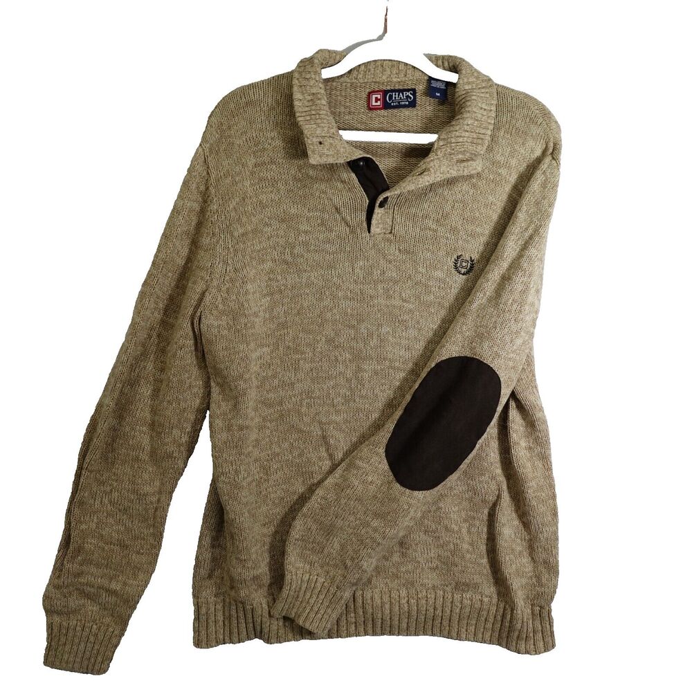 Chaps By Ralph Lauren Men’s Brown Knit Pullover Sweater Sz Medium Elbow Patches